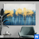 Acrylglasbild Abstrakter Wald Blau Gold Querformat Produktvorschau mit dem Bild Abstrakter Wald - Blau & Gold im Format Querformat.