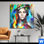 Acrylglasbild Abstraktes Frauenportraet Scarlett Quadrat Produktvorschau mit dem Bild Abstraktes Frauenporträt Scarlett im Format Quadrat.