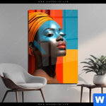Acrylglasbild Afrikanische Frau Mit Turban Hochformat Produktvorschau mit dem Bild Afrikanische Frau mit Turban im Format Hochformat.