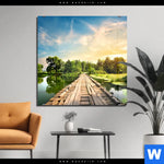 Acrylglasbild Alte Bruecke Am Fluss Quadrat Produktvorschau mit dem Bild Alte Brücke am Fluss im Format Quadrat.