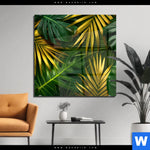 Acrylglasbild Blaetter Gold Gruen Quadrat Produktvorschau mit dem Bild Blätter Gold Grün im Format Quadrat.