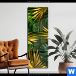 Acrylglasbild Blaetter Gold Gruen Schmal Produktvorschau mit dem Bild Blätter Gold Grün im Format Schmal.