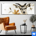 Acrylglasbild Bluetenpracht Trifft Geweih Panorama Produktvorschau mit dem Bild Blütenpracht trifft Geweih im Format Panorama.