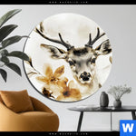 Acrylglasbild Bluetenpracht Trifft Geweih Rund Produktvorschau mit dem Bild Blütenpracht trifft Geweih im Format Rund.