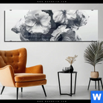 Acrylglasbild Blumen Im Schwarzen Farbnebel Panorama Produktvorschau mit dem Bild Blumen im schwarzen Farbnebel im Format Panorama.