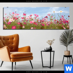 Acrylglasbild Blumenwiese Bei Strahlend Blauem Himmel Panorama Produktvorschau mit dem Bild Blumenwiese bei strahlend blauem Himmel im Format Panorama.