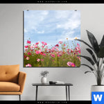 Acrylglasbild Blumenwiese Bei Strahlend Blauem Himmel Quadrat Produktvorschau mit dem Bild Blumenwiese bei strahlend blauem Himmel im Format Quadrat.