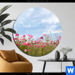 Acrylglasbild Blumenwiese Bei Strahlend Blauem Himmel Rund Produktvorschau mit dem Bild Blumenwiese bei strahlend blauem Himmel im Format Rund.