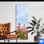 Acrylglasbild Blumenwiese Bei Strahlend Blauem Himmel Schmal Produktvorschau mit dem Bild Blumenwiese bei strahlend blauem Himmel im Format Schmal.