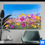Acrylglasbild Blumenwiese Unter Blauem Himmel Querformat Produktvorschau mit dem Bild Blumenwiese unter blauem Himmel im Format Querformat.