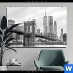 Acrylglasbild Brooklyn Bridge Schwarzweiss Querformat Produktvorschau mit dem Bild Brooklyn Bridge Schwarzweiß im Format Querformat.