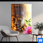Acrylglasbild Buddha Kopf Seerose Hochformat Produktvorschau mit dem Bild Buddha Kopf & Seerose im Format Hochformat.