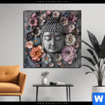 Acrylglasbild Buddha Kunst Mit Pastellblueten Quadrat Produktvorschau mit dem Bild Buddha-Kunst mit Pastellblüten im Format Quadrat.