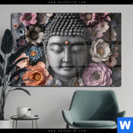 Acrylglasbild Buddha Kunst Mit Pastellblueten Querformat Produktvorschau mit dem Bild Buddha-Kunst mit Pastellblüten im Format Querformat.