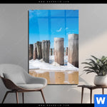 Acrylglasbild Buhnen In Wellen Am Strand Hochformat Produktvorschau mit dem Bild Buhnen in Wellen am Strand im Format Hochformat.