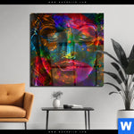 Acrylglasbild Bunter Buddha Quadrat Produktvorschau mit dem Bild Bunter Buddha im Format Quadrat.