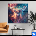 Acrylglasbild Bunter Hirsch In Flammen Quadrat Produktvorschau mit dem Bild Bunter Hirsch in Flammen im Format Quadrat.