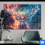 Acrylglasbild Bunter Hirsch In Flammen Querformat Produktvorschau mit dem Bild Bunter Hirsch in Flammen im Format Querformat.