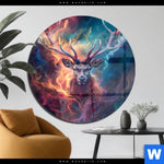 Acrylglasbild Bunter Hirsch In Flammen Rund Produktvorschau mit dem Bild Bunter Hirsch in Flammen im Format Rund.