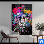 Acrylglasbild Bunter Tiger Schwarz Hochformat Produktvorschau mit dem Bild Bunter Tiger Schwarz im Format Hochformat.