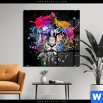 Acrylglasbild Bunter Tiger Schwarz Quadrat Produktvorschau mit dem Bild Bunter Tiger Schwarz im Format Quadrat.