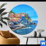 Acrylglasbild Buntes Dorf Manarola Rund Produktvorschau mit dem Bild Buntes Dorf Manarola im Format Rund.