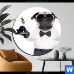 Acrylglasbild Cooler Mops Mit Martini Rund Produktvorschau mit dem Bild Cooler Mops mit Martini im Format Rund.