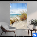 Acrylglasbild Duenenlandschaft Mit Meerblick Hochformat Produktvorschau mit dem Bild Dünenlandschaft mit Meerblick im Format Hochformat.