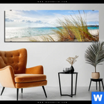 Acrylglasbild Duenenlandschaft Mit Meerblick Panorama Produktvorschau mit dem Bild Dünenlandschaft mit Meerblick im Format Panorama.