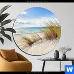 Acrylglasbild Duenenlandschaft Mit Meerblick Rund Produktvorschau mit dem Bild Dünenlandschaft mit Meerblick im Format Rund.