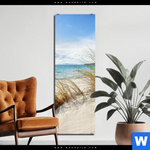Acrylglasbild Duenenlandschaft Mit Meerblick Schmal Produktvorschau mit dem Bild Dünenlandschaft mit Meerblick im Format Schmal.