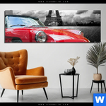 Acrylglasbild Eiffelturm Rotes Auto Panorama Produktvorschau mit dem Bild Eiffelturm & Rotes Auto im Format Panorama.