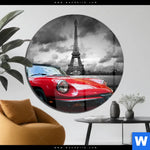Acrylglasbild Eiffelturm Rotes Auto Rund Produktvorschau mit dem Bild Eiffelturm & Rotes Auto im Format Rund.