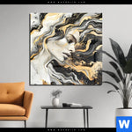 Acrylglasbild Elegantes Gold Schwarzes Portraet Quadrat Produktvorschau mit dem Bild Elegantes gold-schwarzes Porträt im Format Quadrat.
