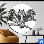 Acrylglasbild Eule Auf Ast Rund Produktvorschau mit dem Bild Eule auf Ast im Format Rund.
