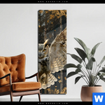 Acrylglasbild Eule Inmitten Goldener Blaetter Schmal Produktvorschau mit dem Bild Eule inmitten goldener Blätter im Format Schmal.