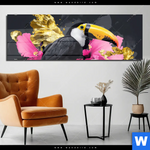 Acrylglasbild Exotischer Tukan Mit Blueten Panorama Produktvorschau mit dem Bild Exotischer Tukan mit Blüten im Format Panorama.