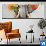 Acrylglasbild Farbenexplosion Mit Elefant Panorama Produktvorschau mit dem Bild Farbenexplosion mit Elefant im Format Panorama.