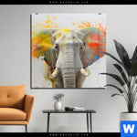 Acrylglasbild Farbenexplosion Mit Elefant Quadrat Produktvorschau mit dem Bild Farbenexplosion mit Elefant im Format Quadrat.