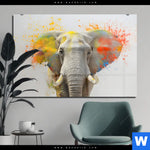 Acrylglasbild Farbenexplosion Mit Elefant Querformat Produktvorschau mit dem Bild Farbenexplosion mit Elefant im Format Querformat.