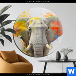 Acrylglasbild Farbenexplosion Mit Elefant Rund Produktvorschau mit dem Bild Farbenexplosion mit Elefant im Format Rund.