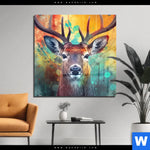 Acrylglasbild Farbenfrohes Hirschportraet Quadrat Produktvorschau mit dem Bild Farbenfrohes Hirschporträt im Format Quadrat.