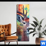 Acrylglasbild Farbenfrohes Hirschportraet Schmal Produktvorschau mit dem Bild Farbenfrohes Hirschporträt im Format Schmal.
