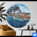 Acrylglasbild Fischerdorf Mit Roten Haeusern Rund Produktvorschau mit dem Bild Fischerdorf mit roten Häusern im Format Rund.