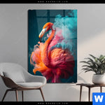 Acrylglasbild Flamingo In Bunter Rauchwolke Hochformat Produktvorschau mit dem Bild Flamingo in bunter Rauchwolke im Format Hochformat.