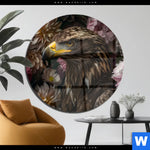 Acrylglasbild Florale Eleganz Und Adlerblick Rund Produktvorschau mit dem Bild Florale Eleganz und Adlerblick im Format Rund.