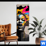 Acrylglasbild Frau Mit Kopfhoerern Schmal Produktvorschau mit dem Bild Frau mit Kopfhörern im Format Schmal.