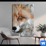 Acrylglasbild Friedlicher Fuchs Und Blumen Hochformat Produktvorschau mit dem Bild Friedlicher Fuchs und Blumen im Format Hochformat.