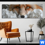Acrylglasbild Friedlicher Fuchs Und Blumen Panorama Produktvorschau mit dem Bild Friedlicher Fuchs und Blumen im Format Panorama.