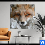 Acrylglasbild Friedlicher Fuchs Und Blumen Quadrat Produktvorschau mit dem Bild Friedlicher Fuchs und Blumen im Format Quadrat.
